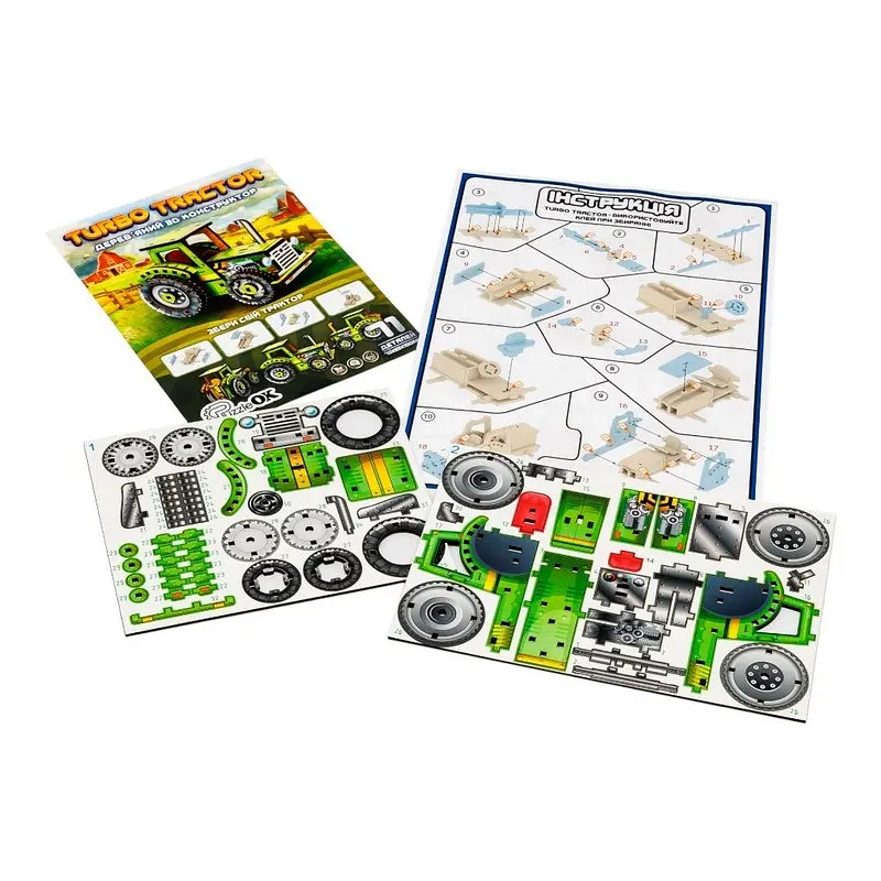 Дитячий дерев'яний 3D конструктор Tурбо трактор PuzzleOk Puz-00960 71 деталь - фото 3