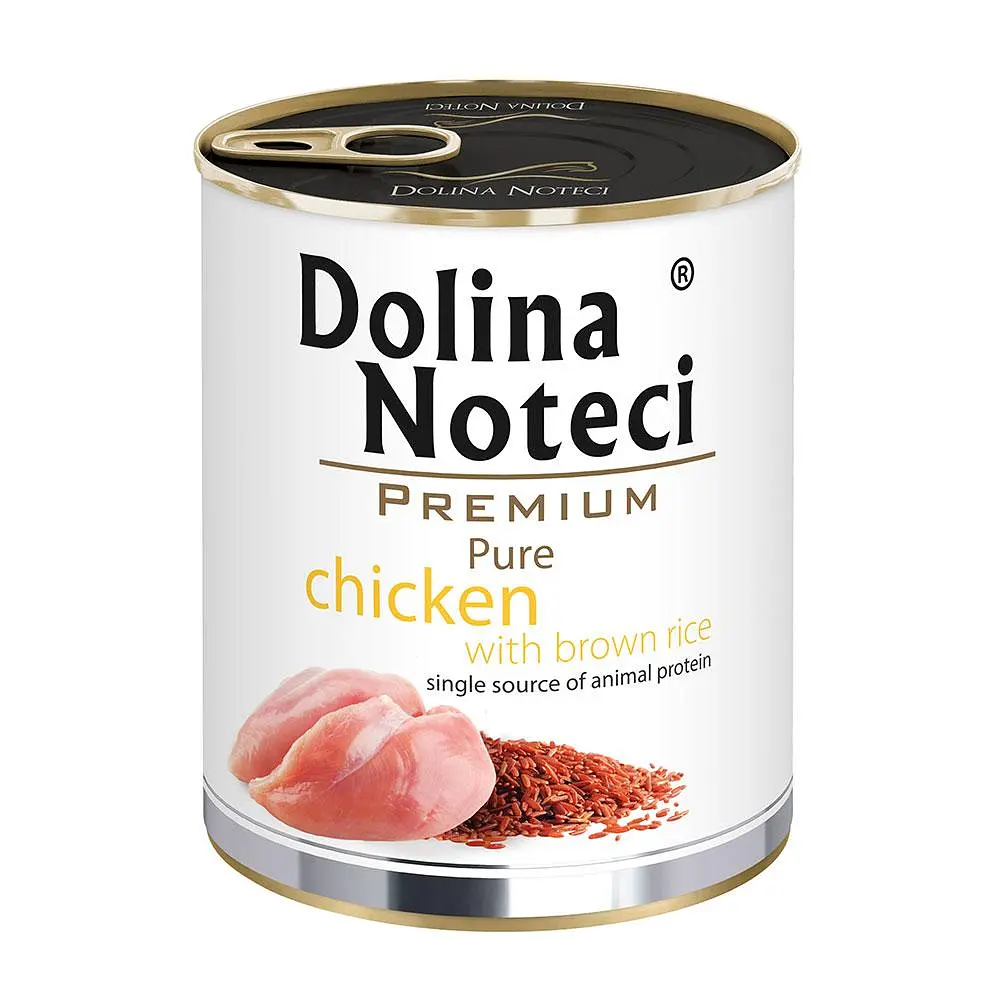 Вологий корм для собак алергіків Dolina Noteci Premium Pure з куркою та коричневим рисом банка 800 г