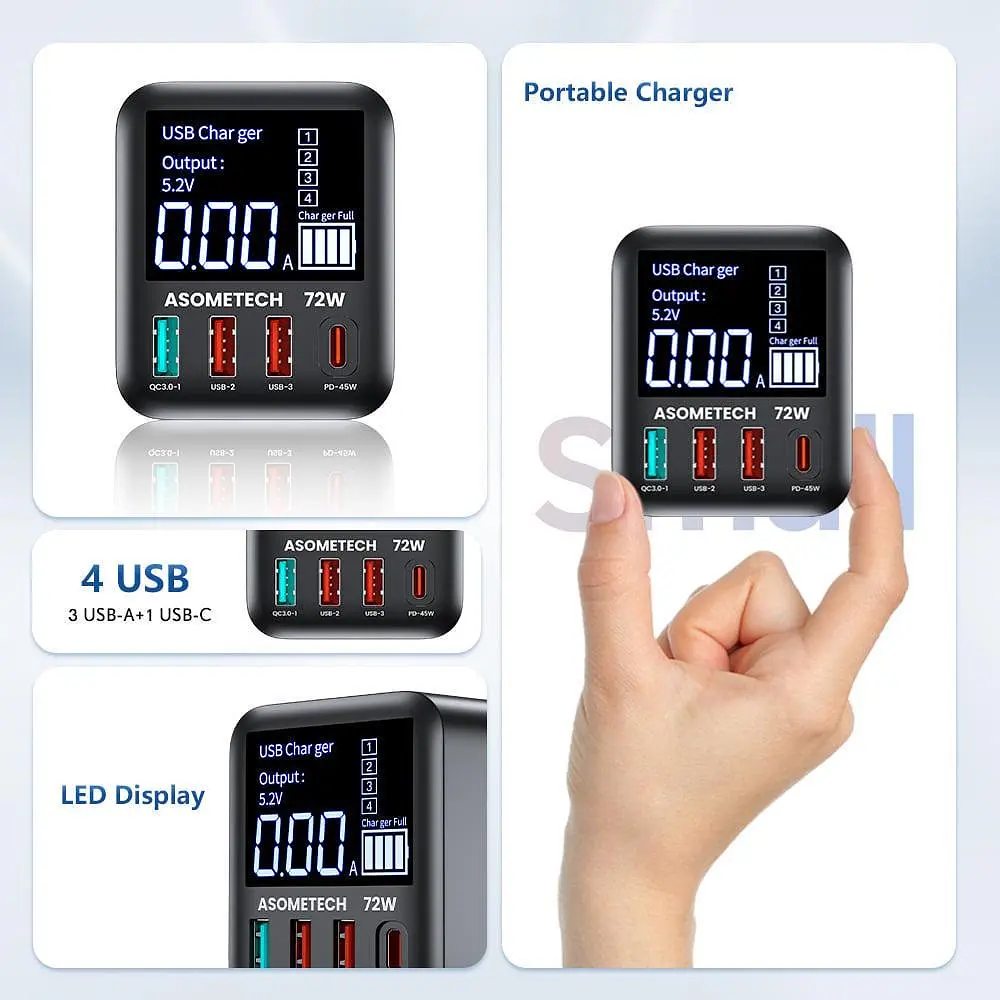 Адаптер - зарядний пристрій ASOMETECH 72W 4 port intelligence charger WLX-A9T - фото 2