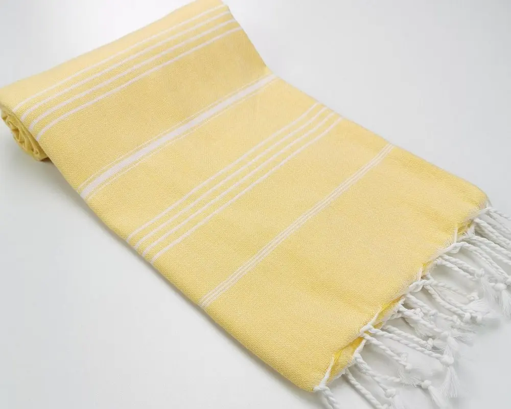 Рушник пештемаль Turkey Towel 100х180 см легкий великий для пляжу басейну бані сауни підстилка на дачу пікнік природу відпустку море полоса світло-жовтий - фото 2