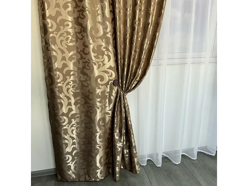 Штори жаккард "Вензель" кавовий150х270 см, 2шт, тасьма ALBO pbe0052940 - фото 5