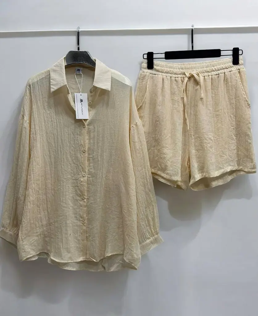 Костюм жіночий літній із жатого батиста Fashion 2610 20576 бежевий - фото 2