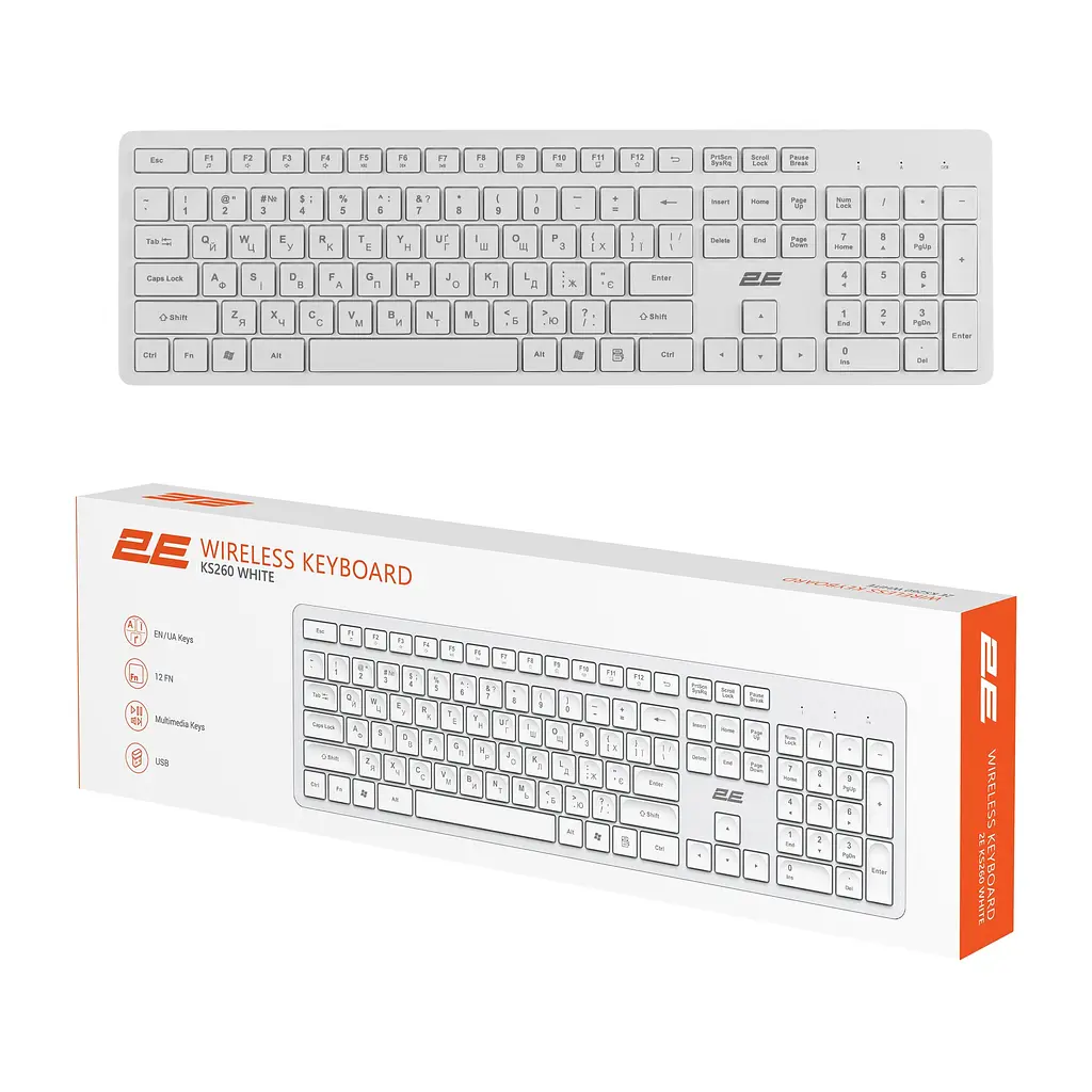 Клавіатура бездротова 106key, WL 2E KS-260 White, EN/UK - фото 6