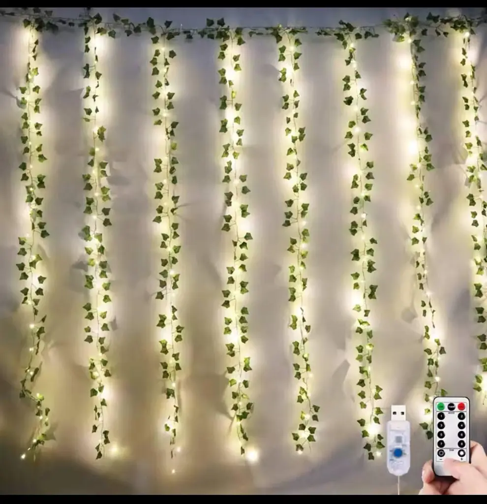 Листя плюща з гірляндою 300 LED, штора 3×3 м - фото 2