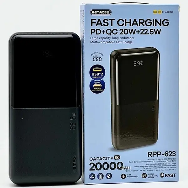Павербанк Remax RPP-623 20000 мАг до 22,5 Вт USB-C USB-A PD QC Чорний (1243) - фото 3