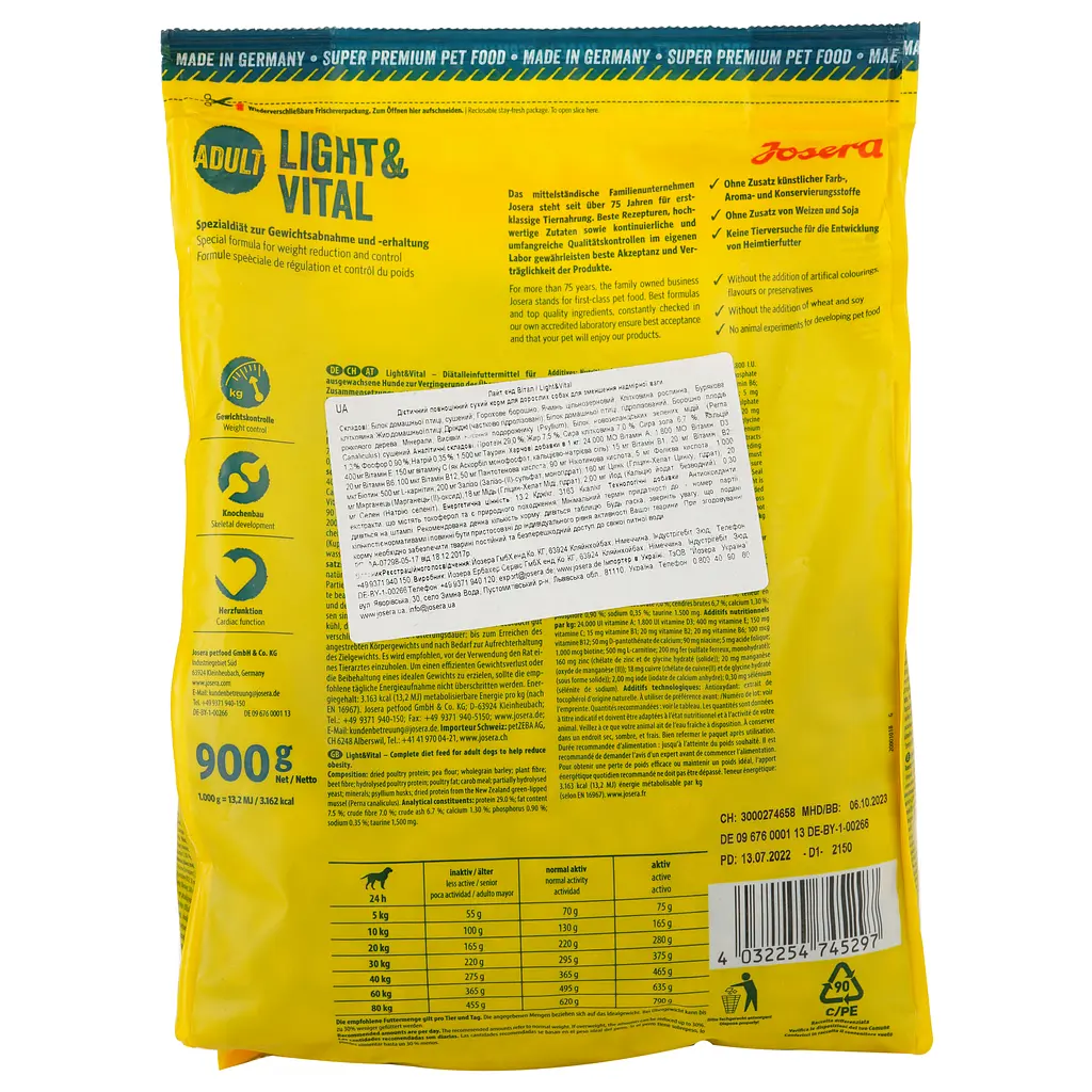Сухой корм для собак Josera Light & Vital 900 г - фото 2
