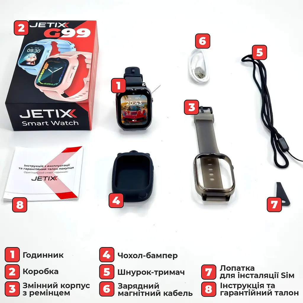 Дитячий смарт-годинник JETIX G99 зі змінним корпусом, GPS, 4G Відеодзвінком і вологозахистом (Black) - фото 9