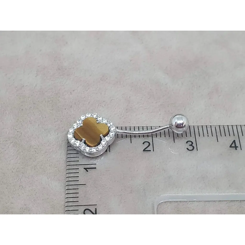 Серебряная серьга для пирсинга пупка Ирий Клевер с тигровым глазом. 6025.5 - фото 4