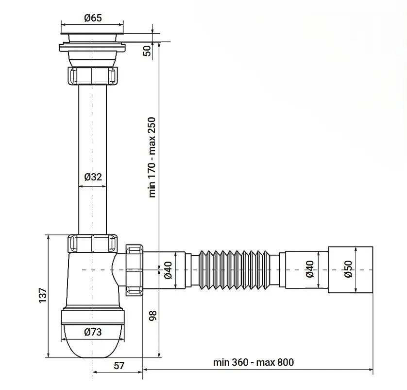 Сифон для раковини Zerix SU-03-А з ревізією 1 1/4″ ZX5083 - фото 2
