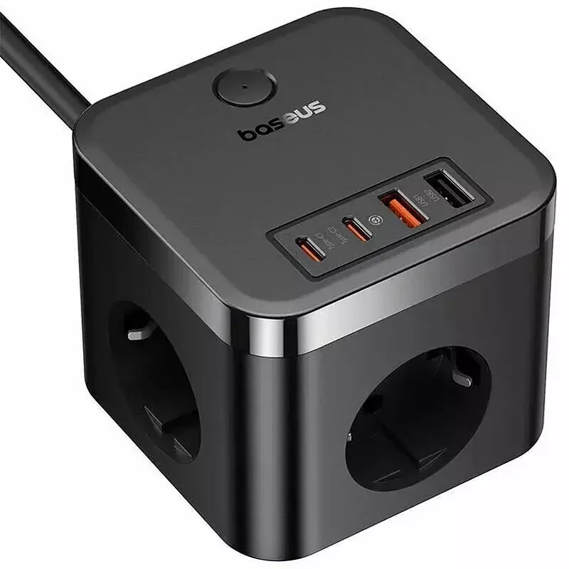 Мережевий зарядний пристрій Baseus Power Combo Cube Power Strip 3AC+2USB+2Type-C 30W 1.5m  E00066400117-00 Black - фото 3