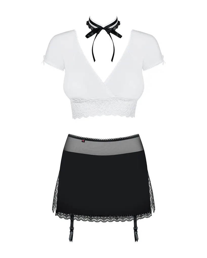 Еротичний костюм секретарки Obsessive Secretary suit 5pcs black L/XL, чорно-білий, топ, спідниця, ст - фото 5