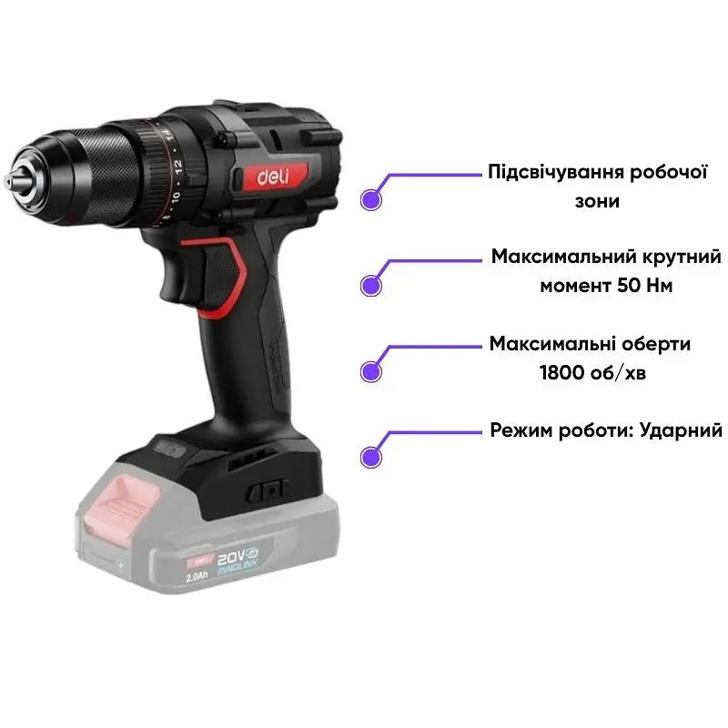 Акумуляторний ударний шуруповерт 10мм 50 Нм EDE-CZ20-2 - фото 5