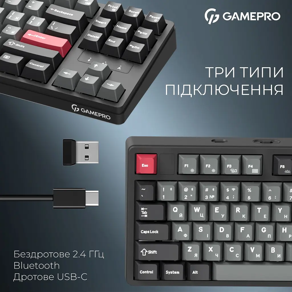 Клавиатура GamePro Asgard Ragnar Keychron Super Red Switch Wireless/Bluetooth/USB Black беспроводная (MK285BK) - фото 8