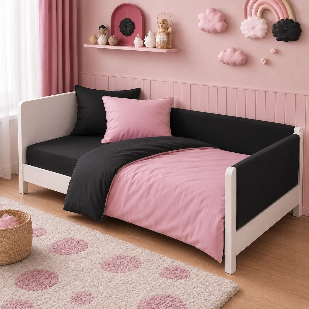 Дитяча постільна білизна MIRSON LITTLE KIDS фланель Black/Pink 110х160см (2200012886373)