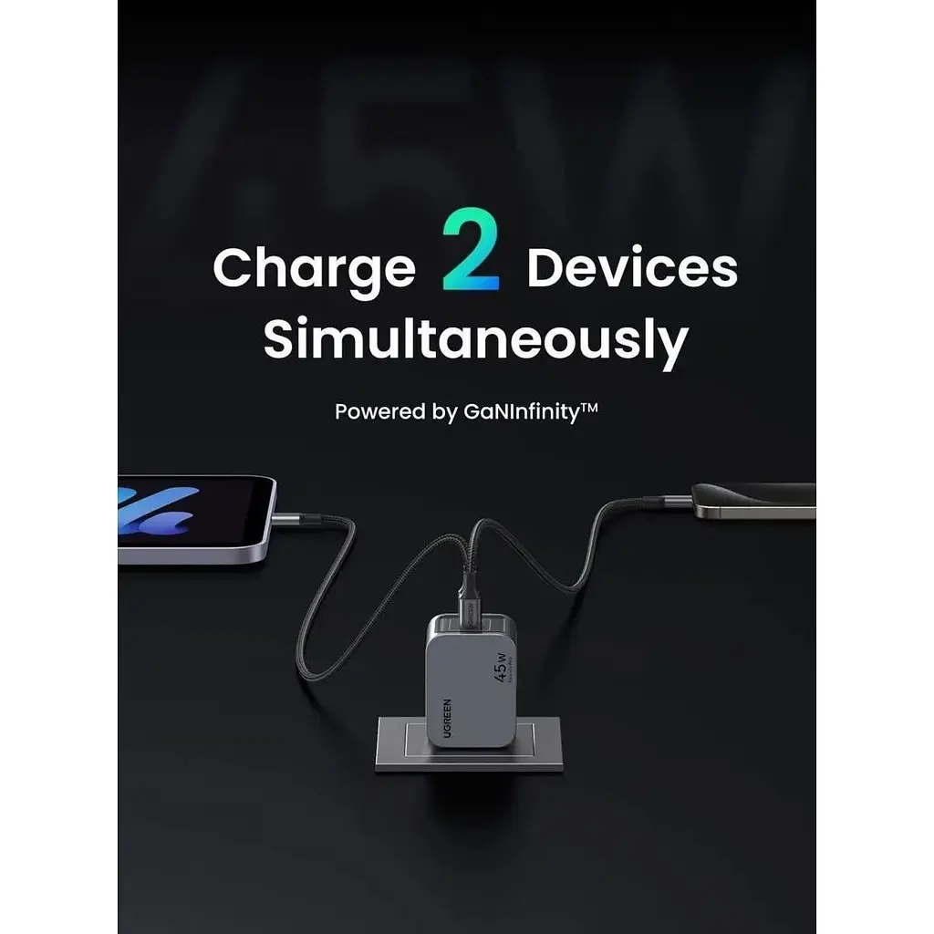 Зарядний пристрій 2xUSB 45W (2хUSB-C) Gan Nexode Pro X707 Ugreen (35008) - фото 5