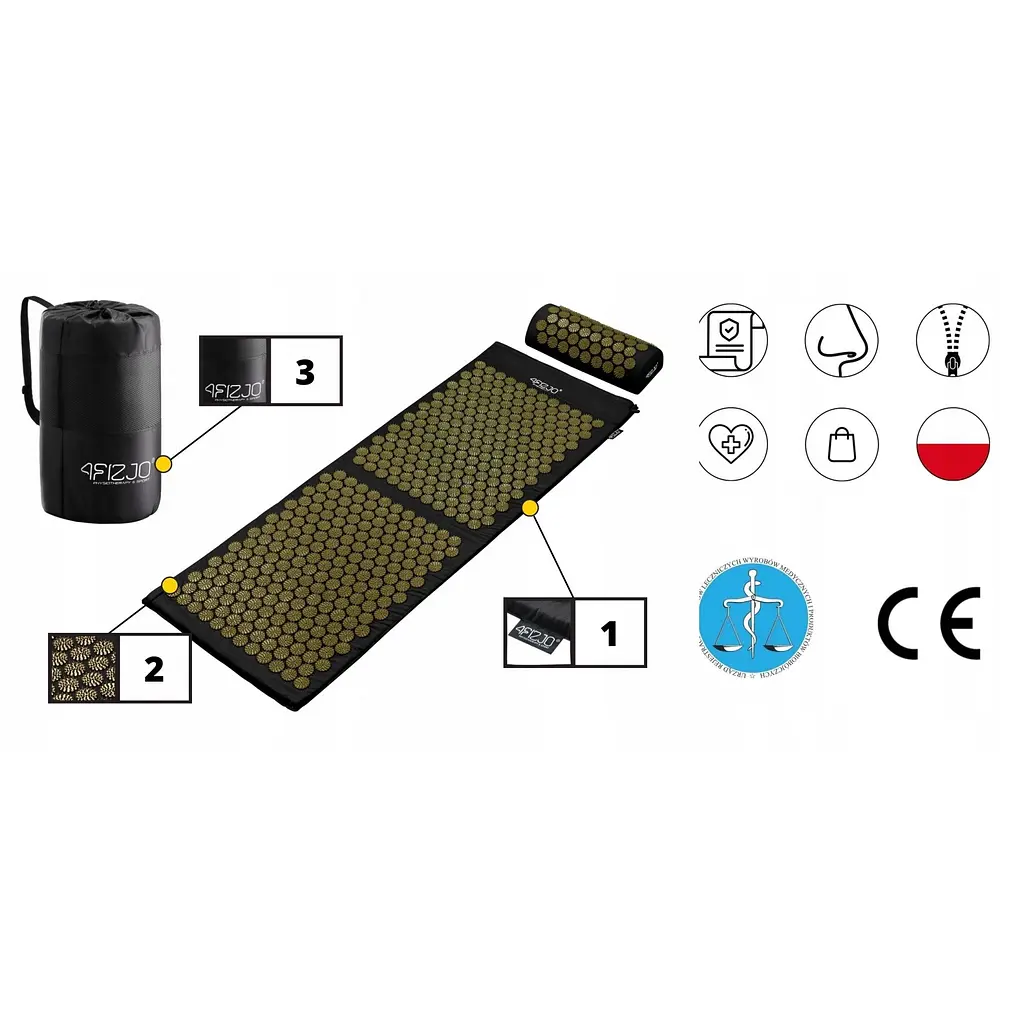 Килимок акупунктурний з валиком 4FIZJO Classic Mat XL Аплікатор Кузнєцова Black/Gold (P-5907739315052) - фото 5