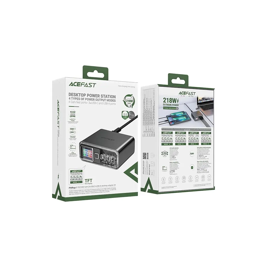 Зарядний пристрій Acefast 4xUSB 218 Вт (3xUSB-C + USB-A) GaN Z4 швидке заряджання (6974316282587) - фото 9