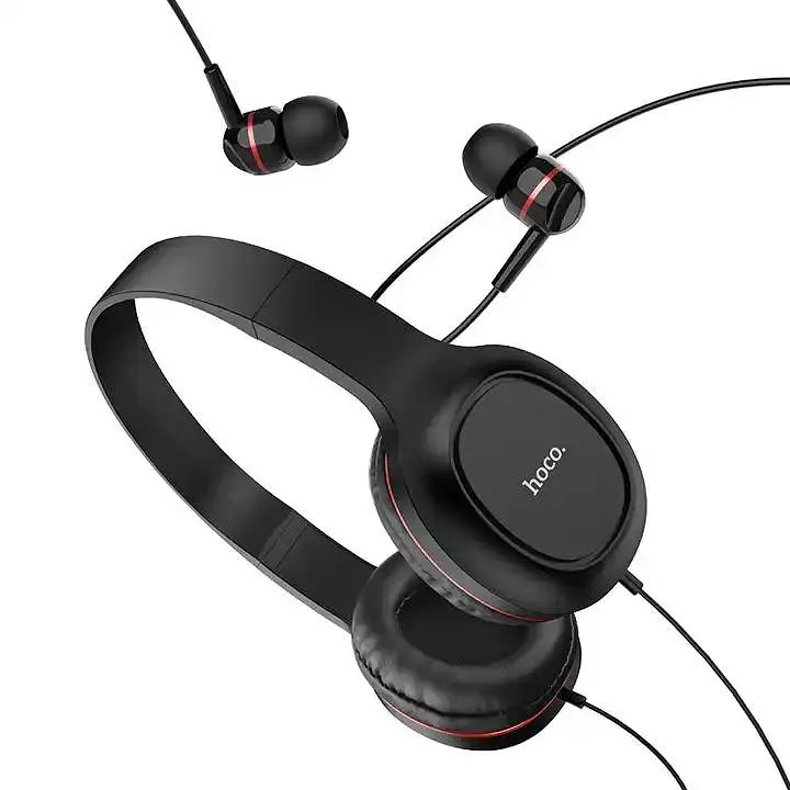 Пара навушників накладні та вакуумні Hoco Enlighten W24, 3.5mm, 1.2m, black-red - фото 4