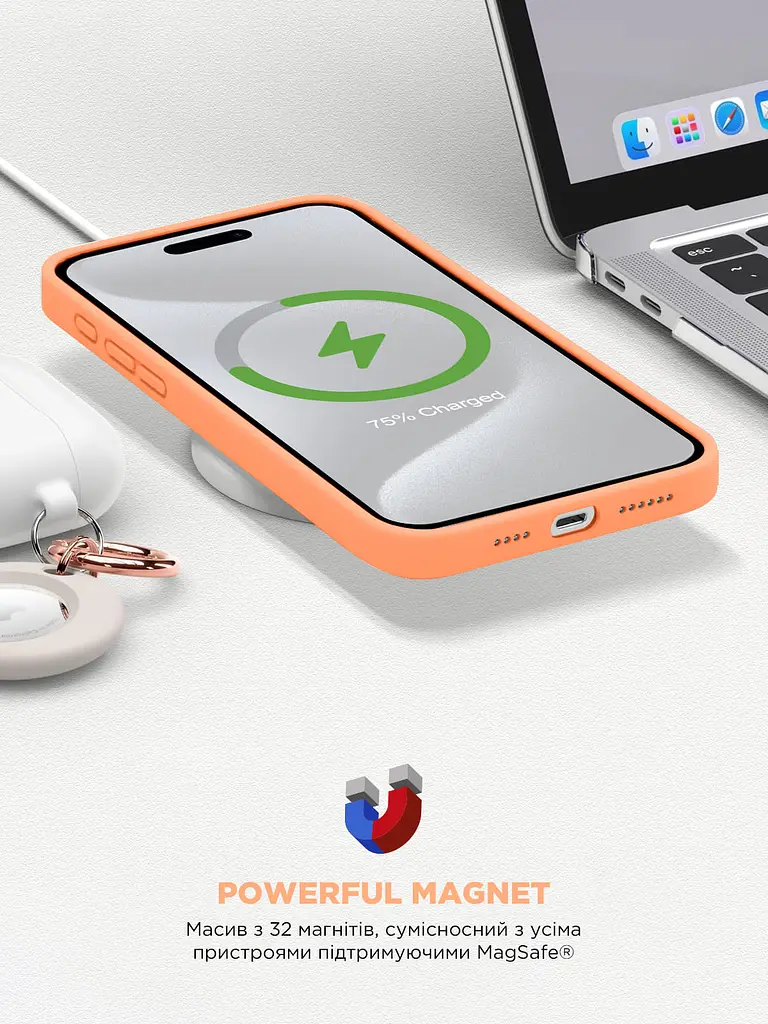 Силиконовый чехол с MagSafe для Apple iPhone 15 Pro Max, ICON2 MagCase, оранжевый, противоударный, панель с мягкой подкладкой, защита всего корпуса, поддержка беспроводной зарядки, совместим с защитными стеклами и пленками, ArmorStandart (ARM72753) - фото 9
