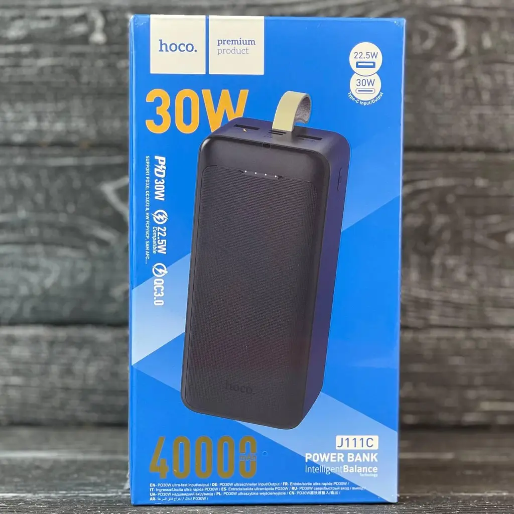 Зовнішній акумулятор Hoco J111c 40000 mAh 30W чорний - фото 2