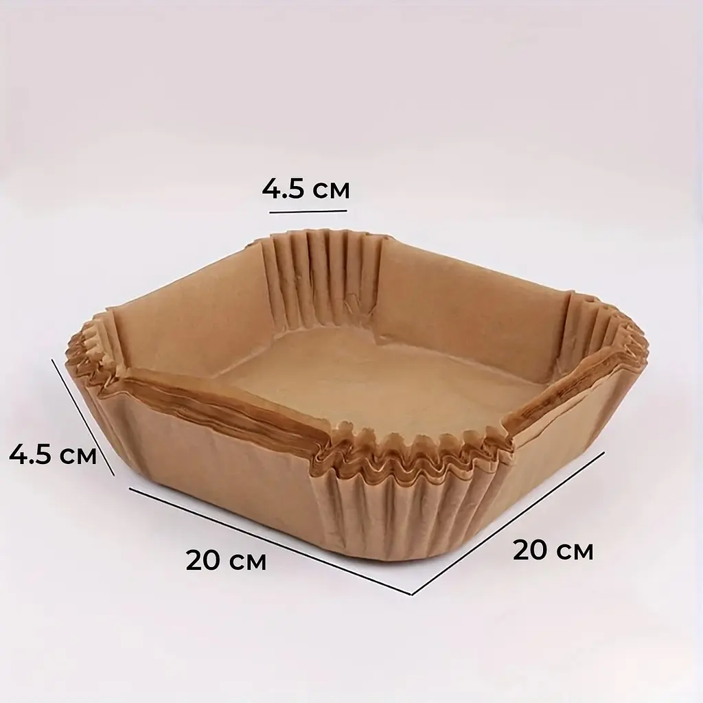 Одноразовые пергаментные формы для выпечки и жарки в аэрофритюре и мультиварке, квадратные, 20х20см, 100 шт Коричневый 88342 - фото 2