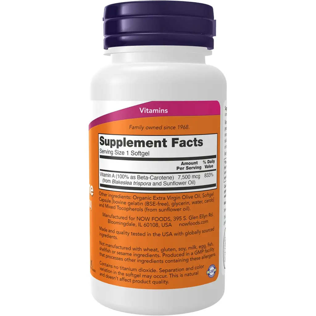 Бета-каротин Now Foods Beta Carotene Natural 25000IU 7500 мкг 180 капсул - фото 2