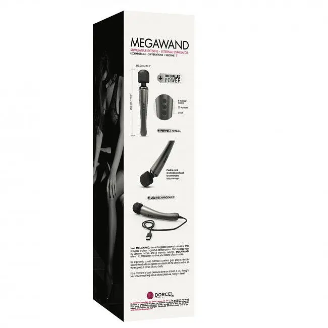 Потужний вібромасажер Dorcel Megawand Chrome Silver, що перезаряджається, 160 режимів, 29.5х5.5 см (сріблястий) - фото 8