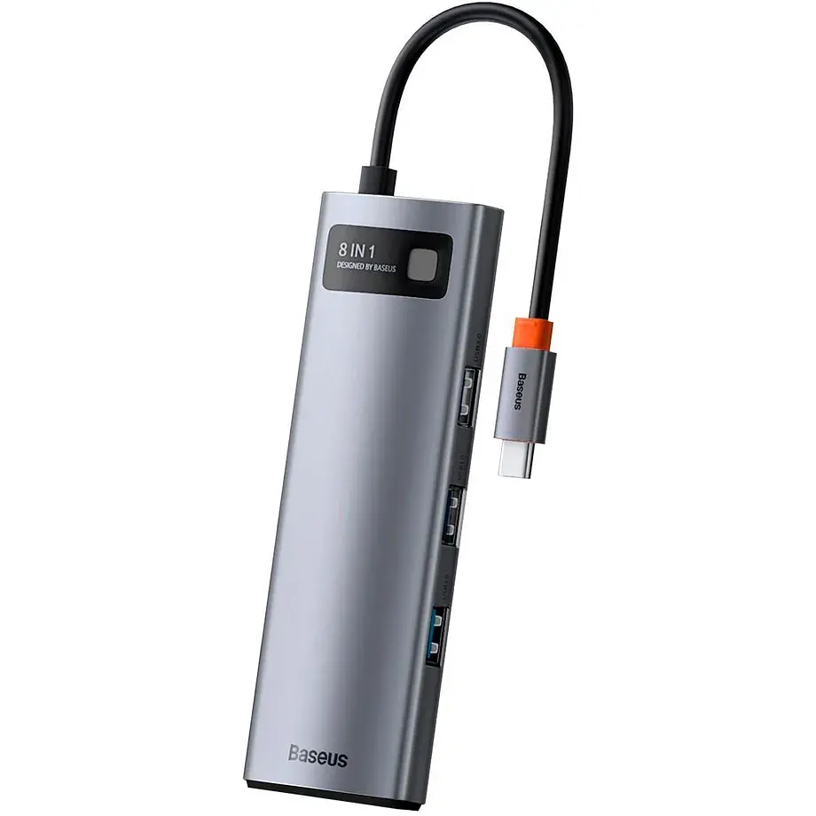 Хаб Baseus Metal GleamSeries8-in-1Type-CHUB Type-C to HDXiaomi* 1+USB3.0*3+PD*1+SD/TF* 1+VGA* 1 WKWG050013 Grey - фото 3