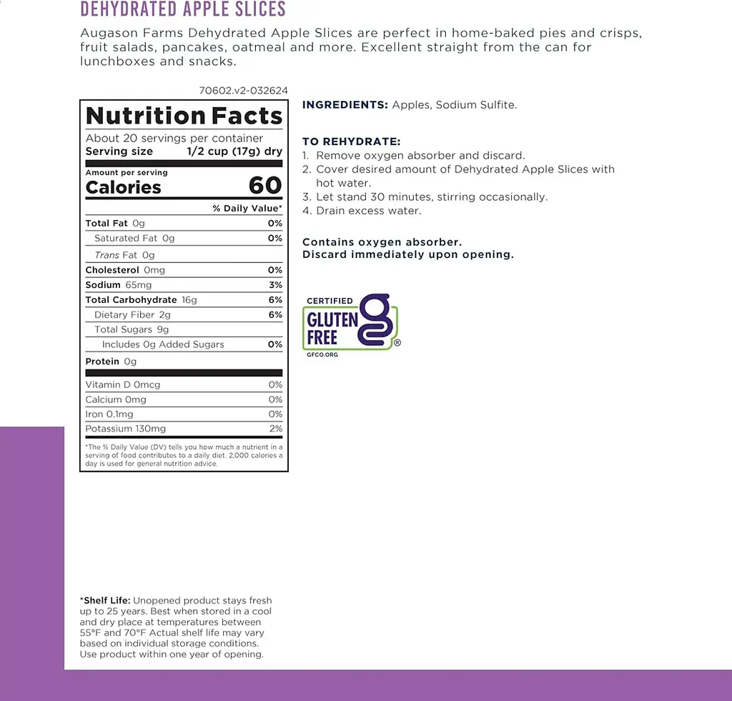 Сублімовані шматочки яблук з великим терміном придатності 25 років Augason Farms, 20 порцій (101096) - фото 3
