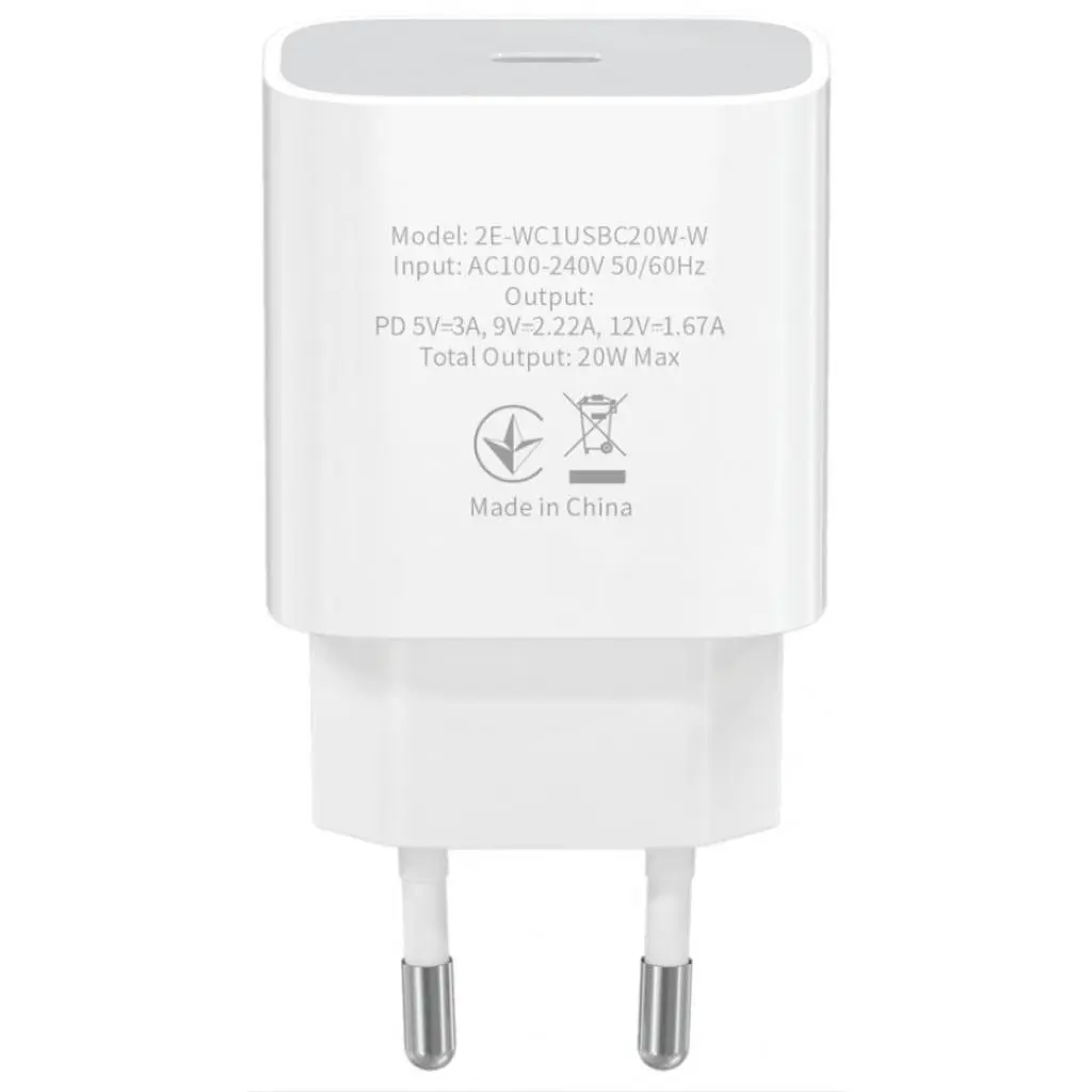 Зарядний пристрій 2E USB-C Wall Charger PD3.0 DC5V/3A, 20W, white (2E-WC1USBC20W-W) - фото 2