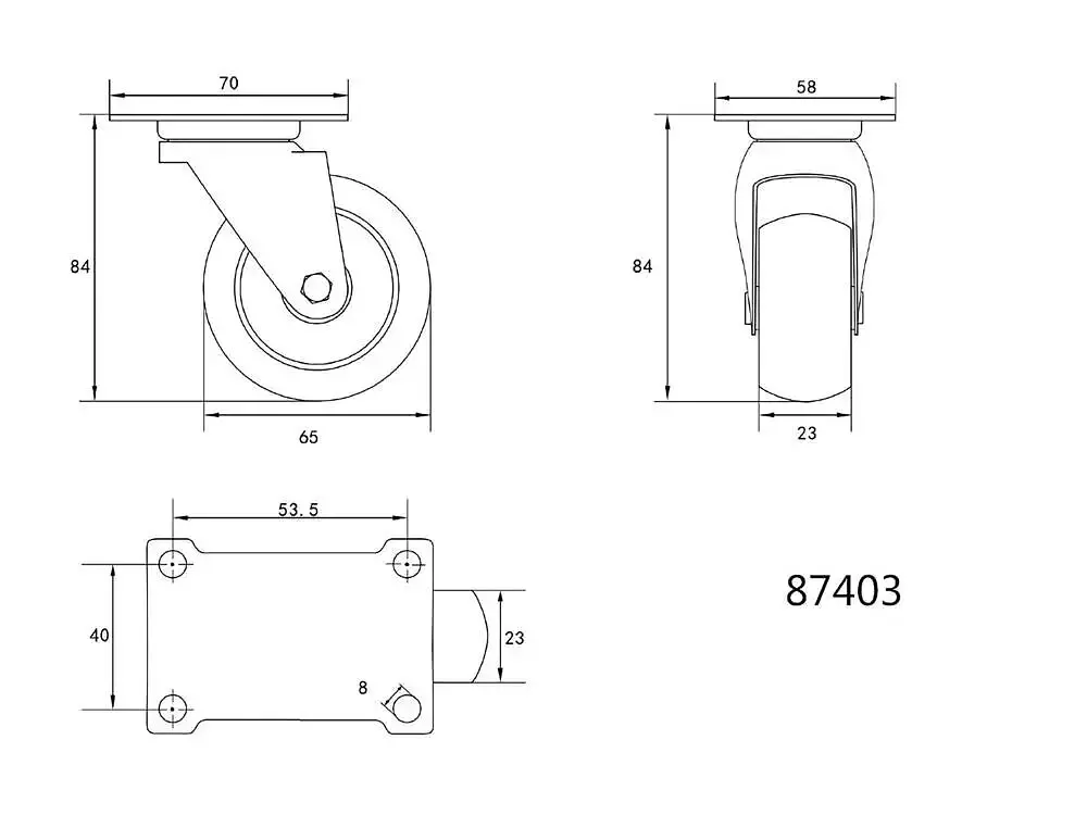 Колесо до візка Vorel поліпропіленове з обертовою опорою 65 мм h = 84 мм навантаження 30 кг (87403) - фото 2