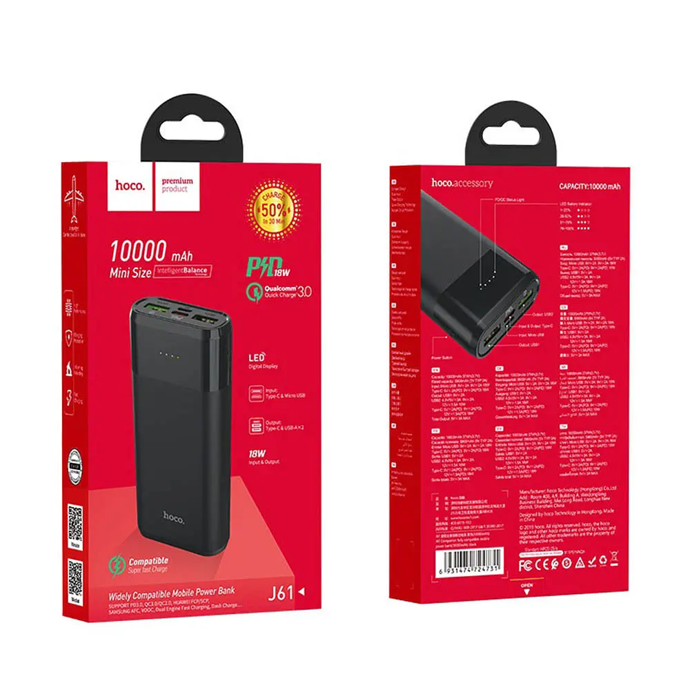 Портативна батарея Hoco Companion PD+QC3.0 J61 10000 mAh Black - фото 3