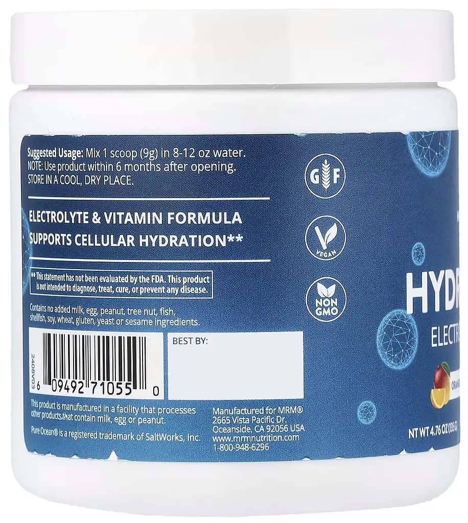 Електроліти Hydration+ для підтримки водного балансу апельсин і манго 135 г (4,76 унції) MRM Nutrition - фото 3