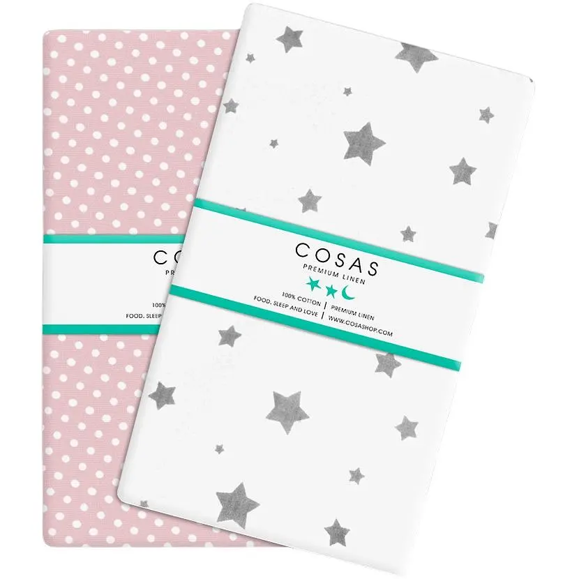 Набір простирадл на резинці Cosas Dots & Star 60х120х12 см (SetSheet_DropPink_StarGrey_120x60) - фото 4
