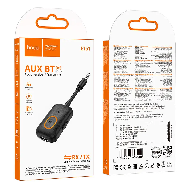 Bluetooth-ресивер HOCO E151 Graceful AUX BT audio receiver/transmitter Чорний - фото 2