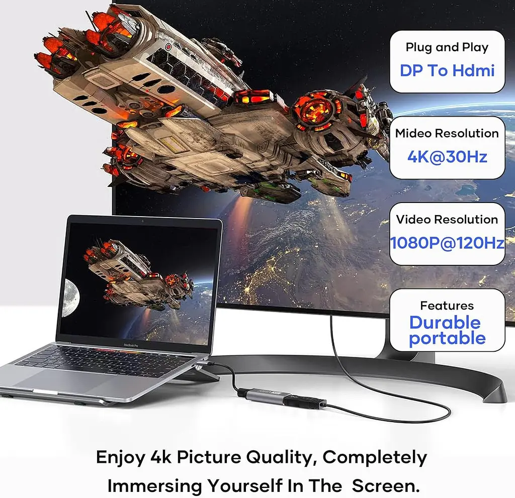 Адаптер Tanzato DisplayPort → HDMI 4K для ноутбуків, ПК і телевізорів - фото 6