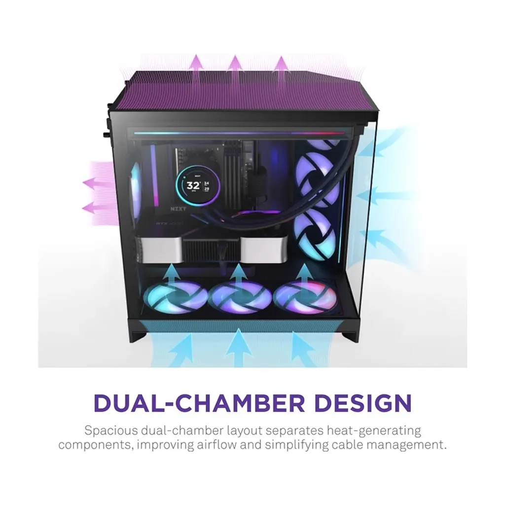 Корпус для ПК NZXT H9 Flow RGB Dual-Chamber All Black (CM-H92FB-R1) - фото 6