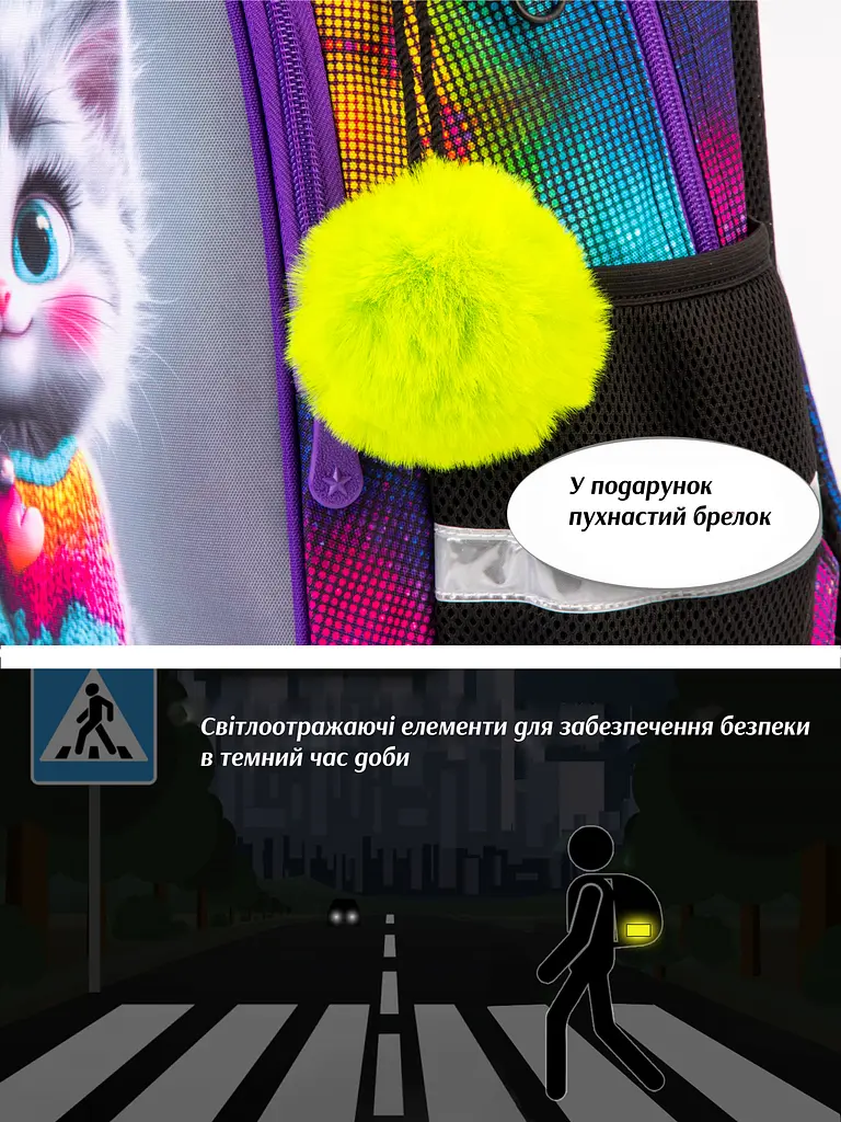 Ортопедичний шкільний рюкзак 6 в 1 для дівчинки School Standard 38х28х16 см з Котом для молодших класів (SET 160-21) - фото 5