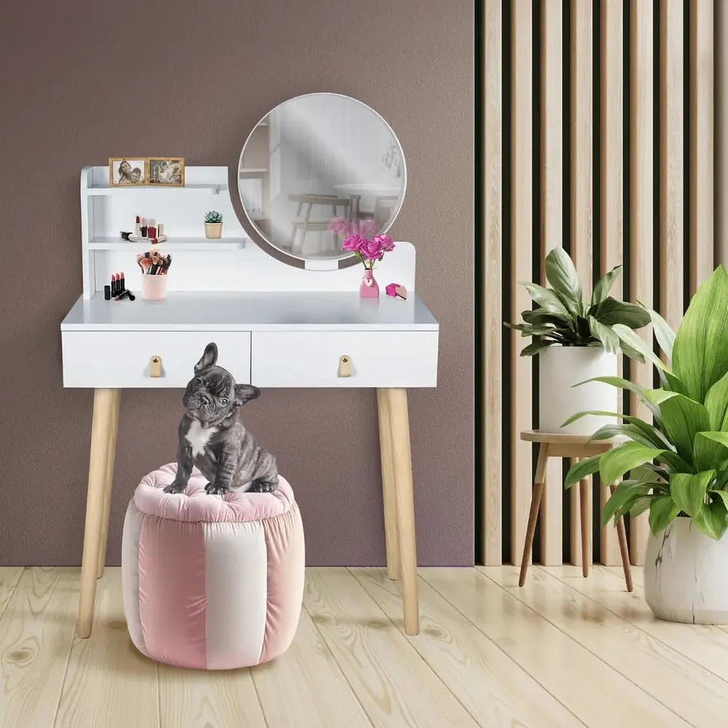 Туалетний столик Jumi Scandi з шухлядами шкіряні ручки білий - фото 6