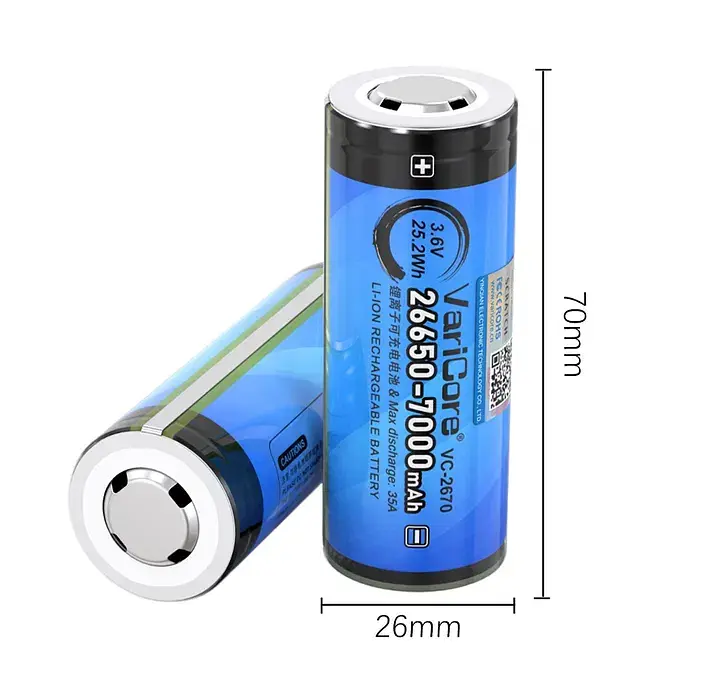 Акумулятор із захистом VariCore VC-2670 26650 PCB Li-ion 7000mAh 3.7V 7-35A Синій (2912172722) - фото 3