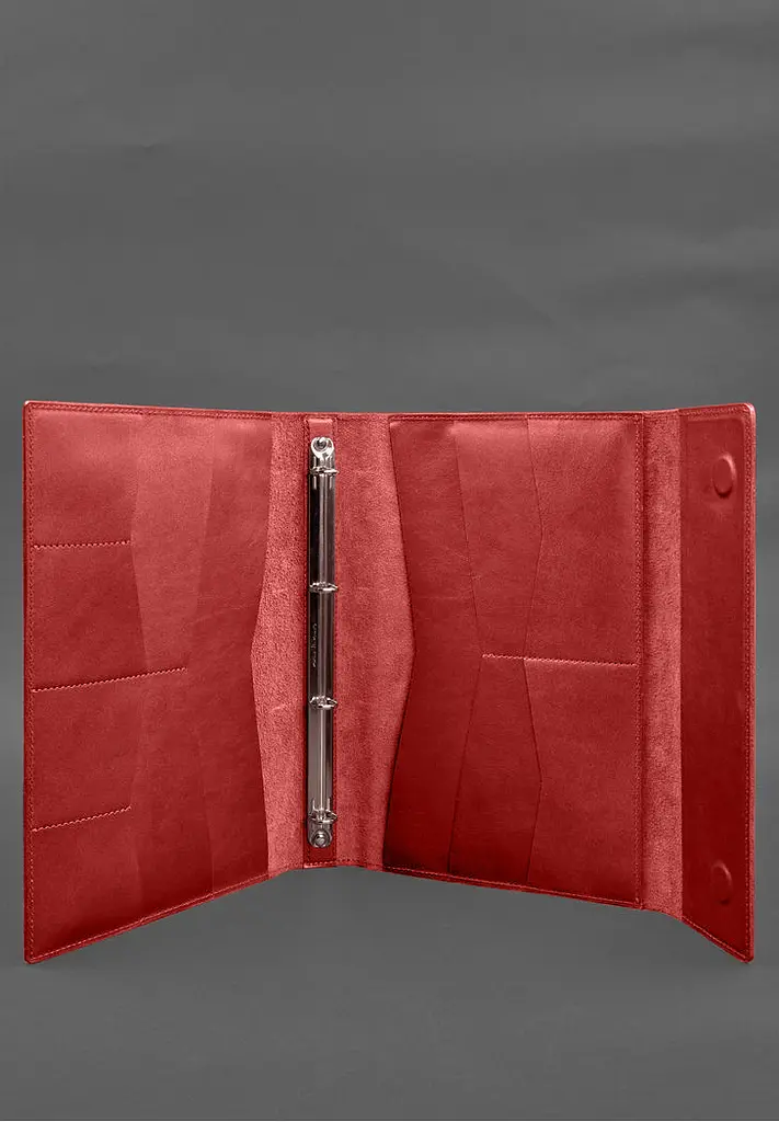 Кожаная папка для документов "Семейная" А4 на сегрегаторе с файлами красный - фото 6