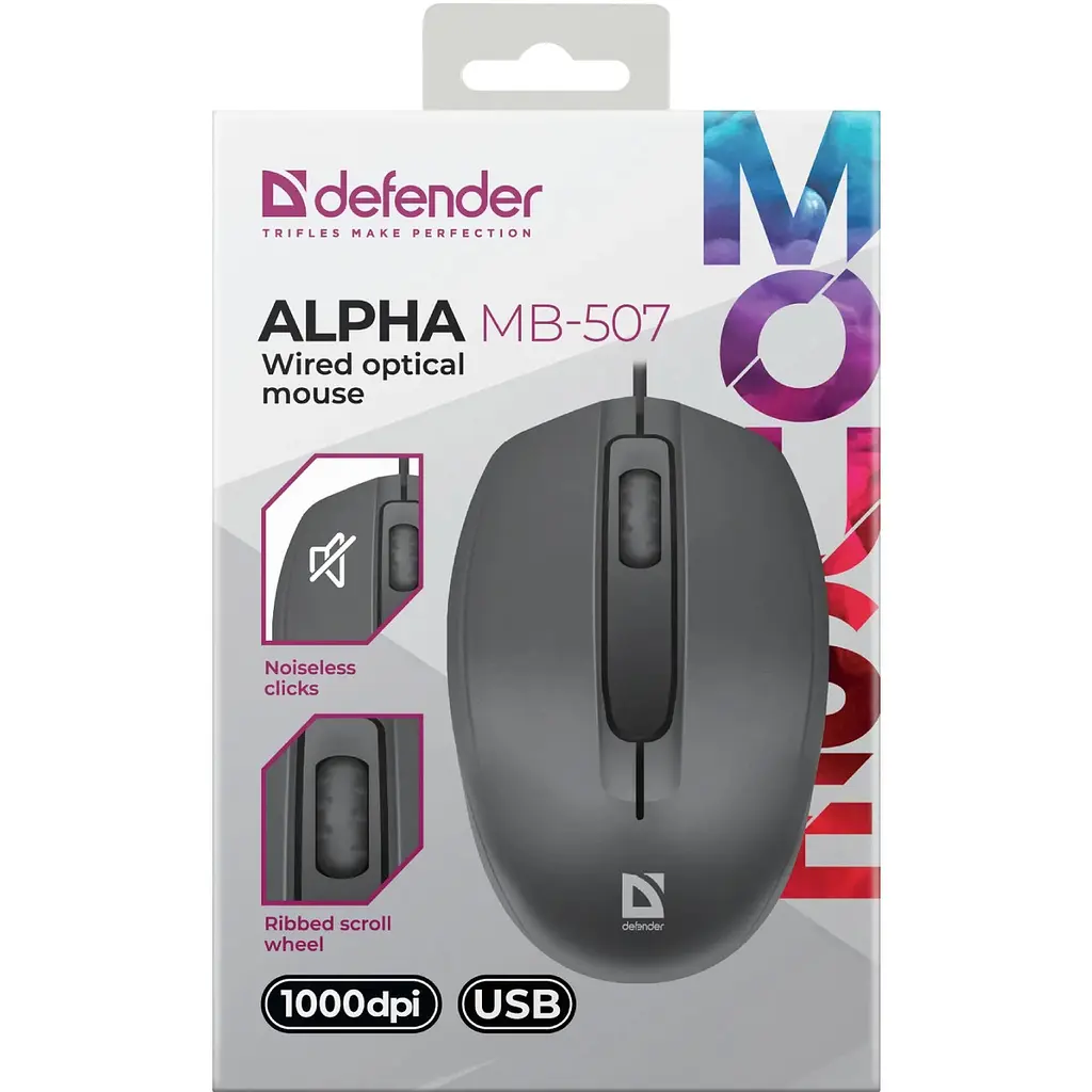 Мишка Defender Alpha MB-507, 3кн., 1000dpi, безшумна чорна - фото 4