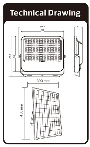 Прожектор светодиодный Horoz Electric Tiger PRO-300, 300W 6400K на солнечной батарее - фото 2