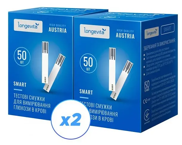 Тестові смужки для вимірювання глюкози у крові Longevita Smart 100шт. (2x50) (6662664)