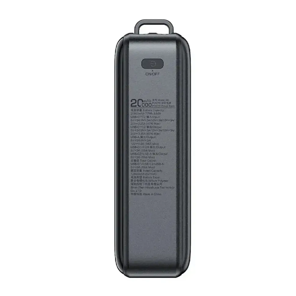 Батарея універсальна Acefast 20000mAh 22,5W PD, QC/3.0 USB-A+USB-C In/Out,build-in cable M14 Black (6974316283966) - фото 6