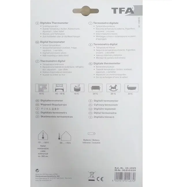 Термометр комнатный/уличный цифровой TFA 301029 - фото 3