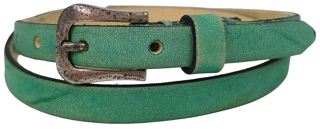 Ремінь жіночий вузький шкіряний B.Belt вінтажний ручна робота натуральна шкіра Бірюзовий - фото 2