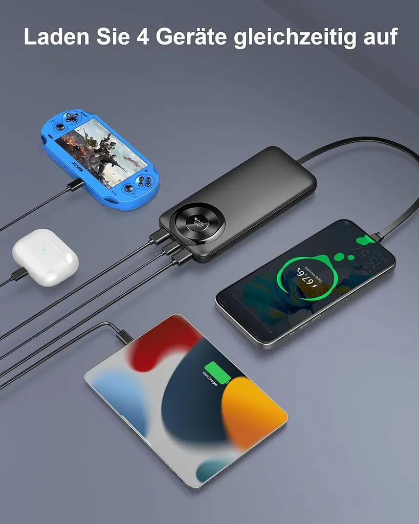 Повербанк 10000 мАг, USB-C Вхід та вихід з кабелем, функція швидкого заряджання - фото 2