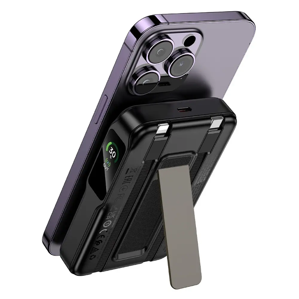 Power bank Hoco Q48 10000mAh PD 20W 3в1 магнітний з функцією бездротової зарядки чорний - фото 5