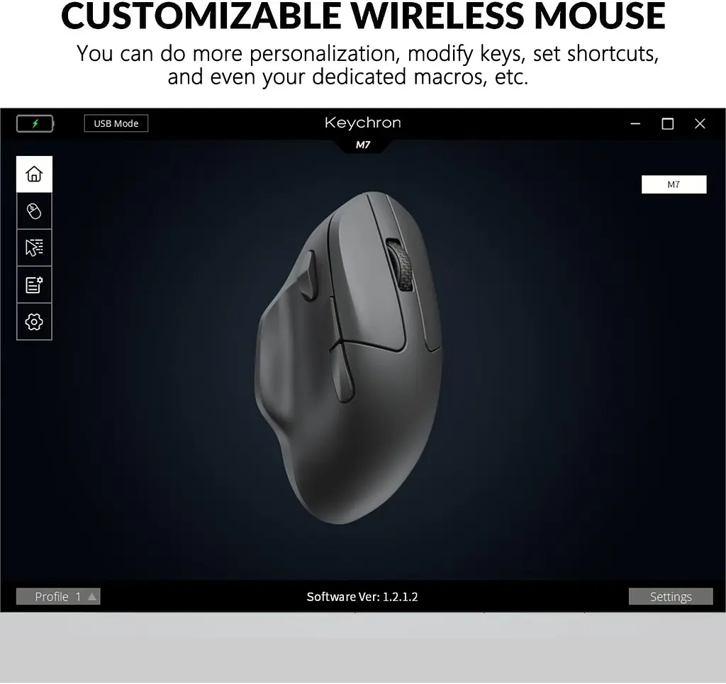Keychron Мышь Keychron M7 BT/WL/USB-A/USB-C, черный - фото 2